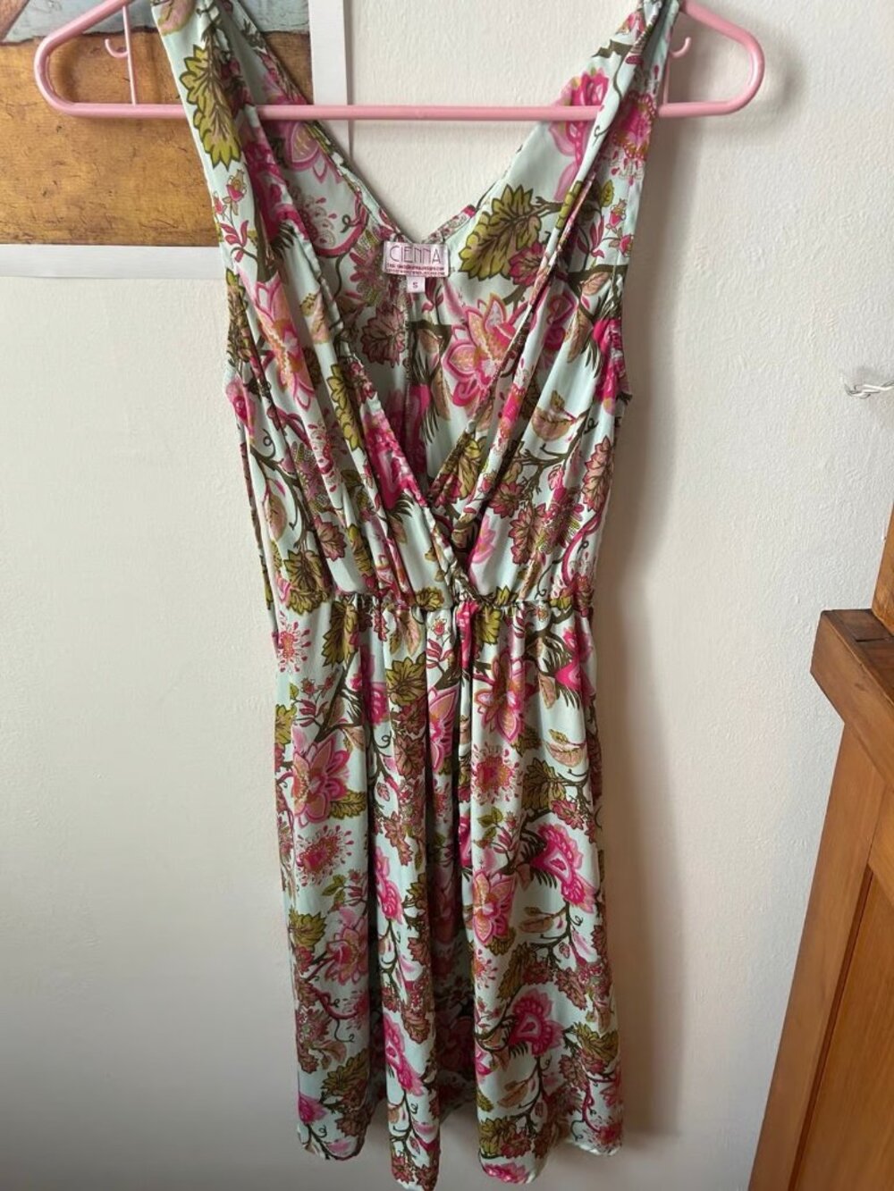 Cienna Floral Sundress Size S Mint Green Pink Boho V-Neck Sleeveless Summer
